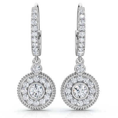 Pompeii3 3/4Ct Dangle Diamond Earrings 1 1/10" Tall Lab Created 14k Gold EF/VS