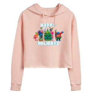 Women's - Trolls - Happy Holidays Branch and Friends Cropped Graphic Hoodie - 1 of 3