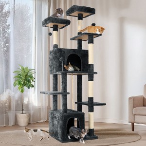 Modern Multicoloured Soft Plush Cat Tree Pet Tower with Comzy Top Perch, Fluffy Condo, Long Sisal Rope and Bottom Condo - 1 of 4