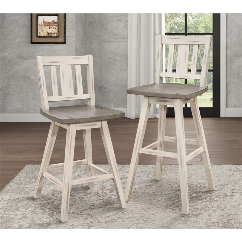 Amsonia Slat Back Bar Height Dining Swivel Chair in White (Set of 2) - Lexicon, 2 of 10