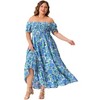 Agnes Orinda Women's Plus Size Floral Short Sleeve Shirred Square Neck Maxi Empire Waist Dresses - 3 of 4