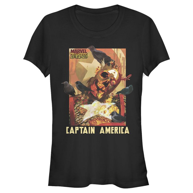 Juniors Womens Marvel Zombies Captain America Bird Brain T-Shirt, 1 of 4