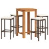 vidaXL 5-Piece Patio Bar Set with Square Solid Acacia Wood Table and PE Rattan Bar Stools - Brown, Cream-White Cushions - 2 of 4