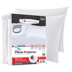 Guardmax Terry Cotton Waterproof Pillow Protector with Zipper - White (2 Pack) - 1 of 4