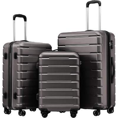 Coolife Luggage Suitcase Carry-on Spinner TSA Lock USB Port Lightweight Hardside Luggage (Gray, 3 piece set)