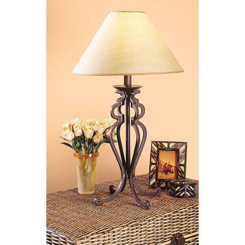 Franklin Iron Works Rustic Table Lamp Open Scroll 30" Tall Wrought Iron Parchment Empire Shade for Living Room Family Bedroom Bedside, 4 of 7