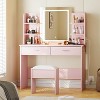 Vanity Desk with Lights, Makeup Vanity Set with 3 Colors LED Lights, Power Outlet, 6 Shelves, 2 Drawers & Cushioned Stool for Bedroom - 3 of 4