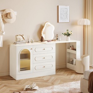 Tribesigns 78" L-Shaped Vanity Table with Reversible Cabinet, 3-Drawer Corner Makeup Vanity Desk, Extendable Dressing Table (Without Mirror) - 1 of 4