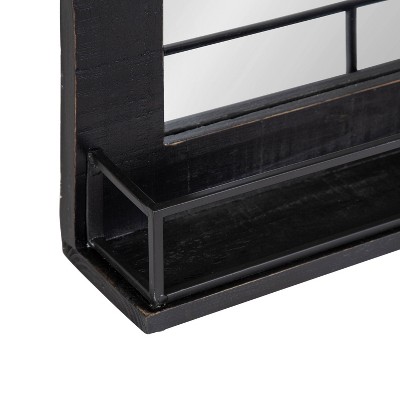 Cates 24" x 31" Rustic Black Wood Wall Mirror with Shelf