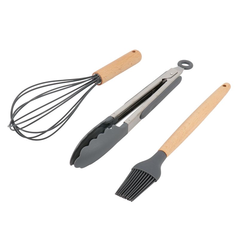 Gibson Home Holton 7 Piece Silicone Beech Wood Kitchen Tool Set in Grey, 3 of 6