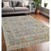 Blue Taupe And Gray Wool Floral Hand Knotted Area Rug With Fringe - 2 of 4