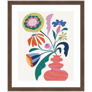 Kate and Laurel Framed Art Retro Whimsical Floral vase by Rachel Lee, 22x26, Florence Medium Brown - 1 of 4