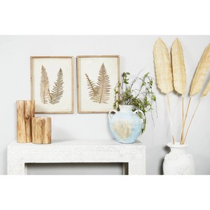 Set of 2 Wood Leaf Fern Framed Wall Art with White Backing - Olivia & May: Vertical Mixed Media Canvases - 1 of 4