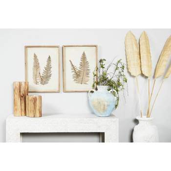Wood Leaf Fern Framed Wall Art with White Backing Set of 2 Brown - Olivia & May