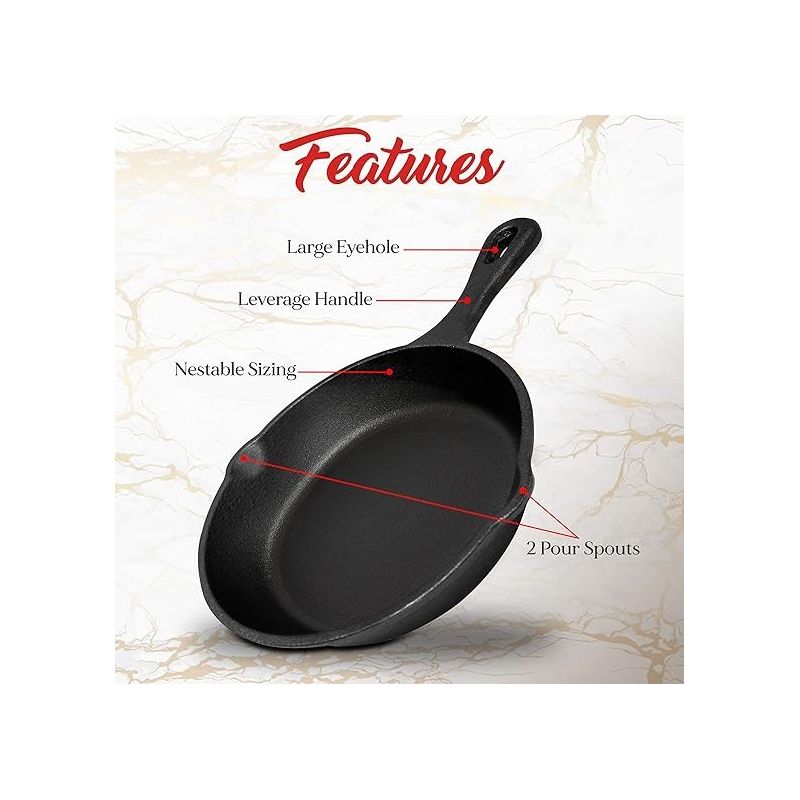 NutriChef 3pc Kitchen Skillet Pans - Pre-Seasoned Iron Skillet Cooking Pan Set with Scraper, 3 of 7