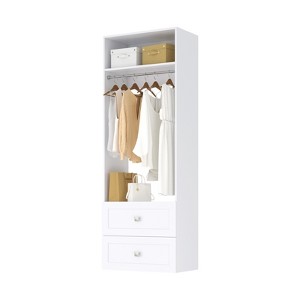 HOMLUX 2-Shaker Drawer Custom Clothes Storage Tower w/Hang Rod & Compartment,White - 1 of 3