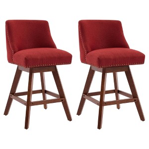 QingMoon Swivel Bar Stools Set of 2, 26'' Linen Fabric Counter Height Chairs with Solid Wood Legs and Rivet Trim Design for Kitchen Island, Pub - 1 of 4