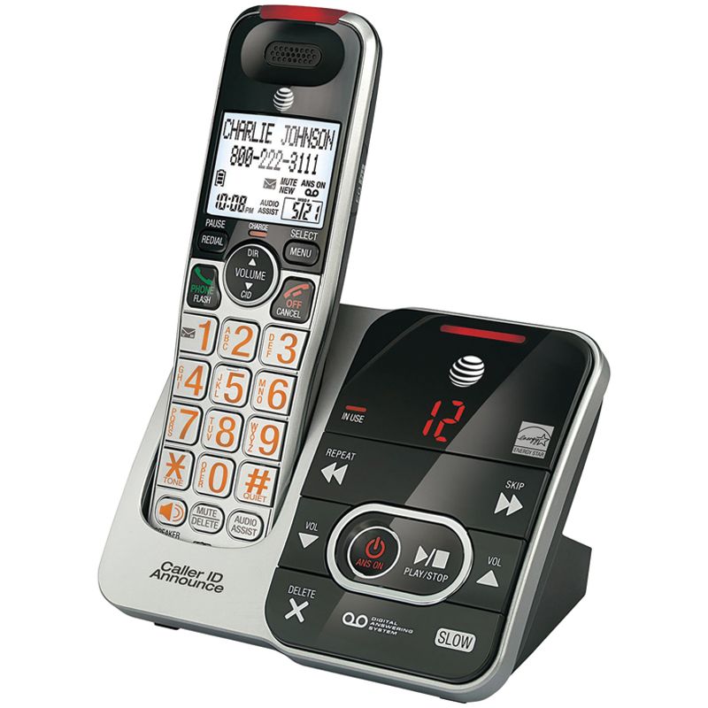 AT&T® DECT 6.0 1 Handset Big-Button Cordless Phone System with Digital Answering System and Caller ID, Black and Silver, 4 of 6