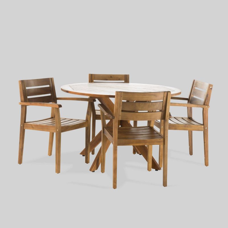 Stamford 5pc Acacia Wood Round Dining Set Teak - Christopher Knight Home, 3 of 8