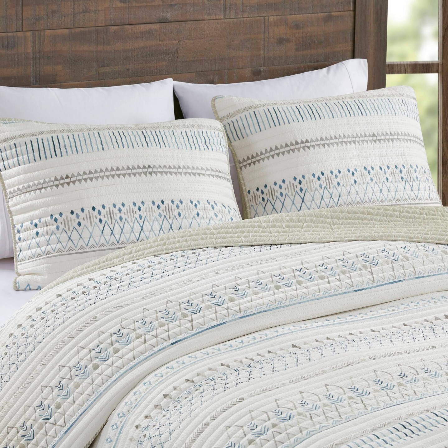 Постельное бельё Madison Park 5pc Full/Queen Levi Printed Seersucker Comforter with Throw Pillows Bedding Set Taupe — фото 4
