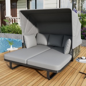 57" Outdoor Patio Daybed with Retractable Canopy Premium Rattan Sunbed  with Detachable Pillows for Patio, Backyard, Pool-- Frevyn - 1 of 4