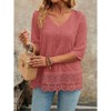 Coolmee Women's 3/4 Length Sleeve Tops V Neck Casual Pleated Tunic Tops Loose Fit Shirts Blouses - 2 of 4