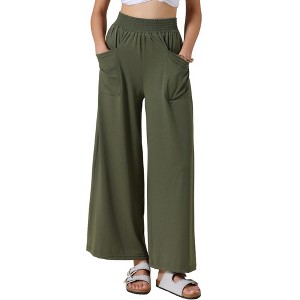 INSPIRE CHIC Women's Wide Leg High Elastic Waist Baggy Palazzo Casual Pants - 1 of 4