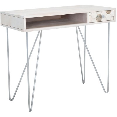 White Wood Writing Desk with Drawer and Hairpin Legs