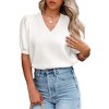 Womens V Neck Sweater Tops Lightweight Soft Sweater Knit Shirts Ribbe Cuff Short Lantren Sleeve Sweater - 3 of 3