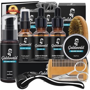 Beard Kit with Beard Wash/Shampoo,2 Packs Beard Oil,Beard Balm,Beard Wash,Brush,Comb,Scissor,Storage Bag,E-Book,Beard Care&Trimming Kit - XIKEZAN - 1 of 4