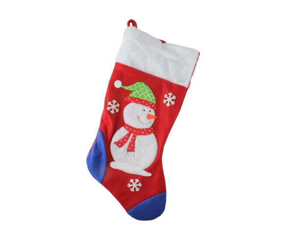 Northlight 19” Red and Blue Fleece Snowman Christmas Stocking with White Cuff