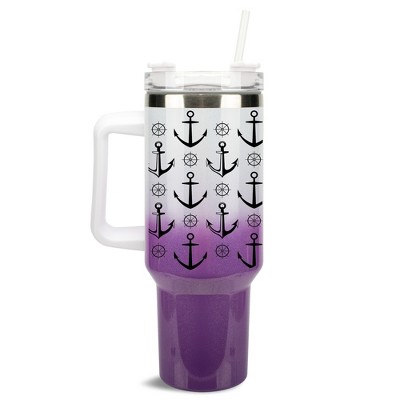 Elanze Designs Nautical Anchor Sailboat Helm Boat Life 40 oz. Stainless Steel, Large Water Bottle Coffee Mug, Spill & Leak Resistant, Thermal Travel