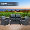 ELJGET 4-Piece Outdoor Patio Furniture Sets, Wicker Conversation Set for Porch Deck, Rattan Sofa Chair with Cushion - 3 of 4