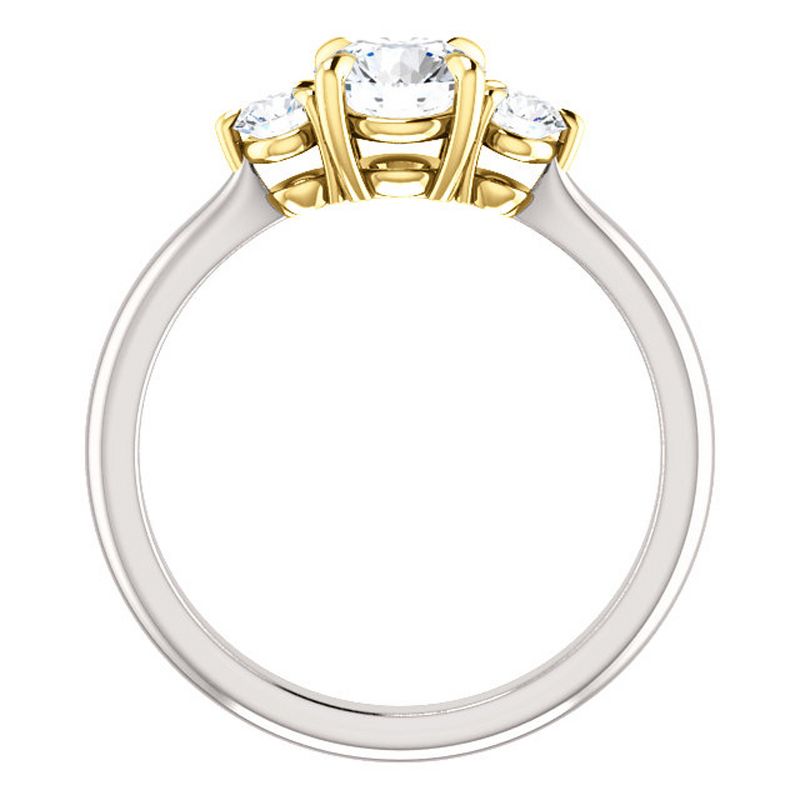 Pompeii3 1 Ct Round Diamond Three Stone 14k Gold Two Tone Engagement Anniversary Ring, 3 of 6