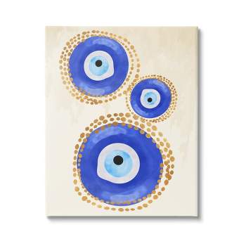 Stupell Industries Round Blue Evil Eye Pattern Lustrous Dotted Detail Canvas Wall Art