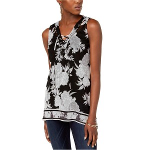 I.N.C International Concepts Womens Floral Lace Up Sleeveless Blouse Top, Black, X-Large - 1 of 1