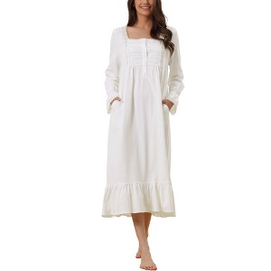 cheibear Women's Victorian Long Sleeve Ruffle Night Gown Sleepwear with Pockets - 1 of 4