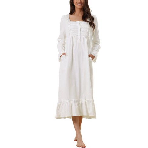 Cheibear Women s Victorian Long Sleeve Ruffle Night Gown Sleepwear With Pockets White Small Target