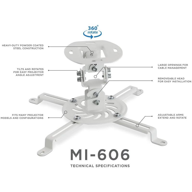 Mount-It! Universal Ceiling Projector Mount Bracket | Full Motion and Height Adjustable Up to 6 in. | 30 Lbs. Weight Capacity | Short Size, 4 of 9