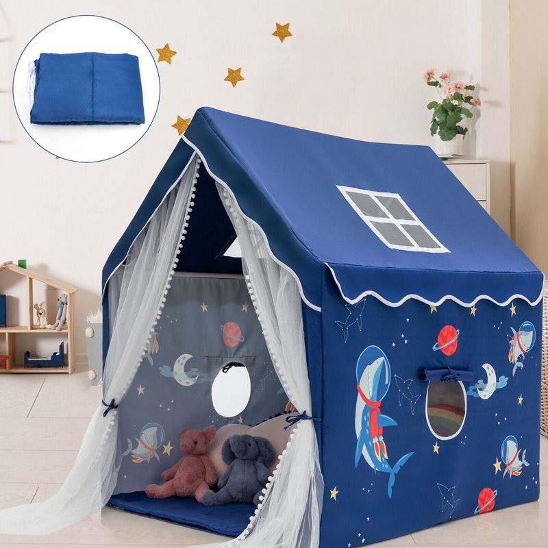 Costway Kids Playhouse Large Children Indoor Play Tent Gift w/ Cotton Mat Longer Curtain, 4 of 11