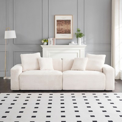 NicBex Couches for Living Room 104.72inch Large Sofa Modern Corduroy Upholstered 4-seater Sofa with 5 Throw Pillows for Apartment, Beige