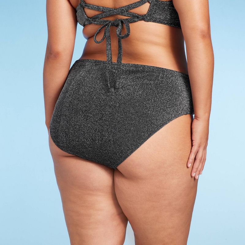 Women's High Leg Cheeky Bikini Bottom - Wild Fable™ Black Lurex, 2 of 9