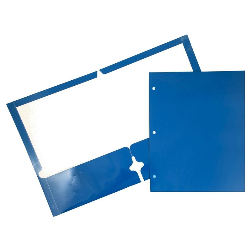 JAM 6pk 3 Hole Punch 2 Pocket Glossy Paper Folder - Blue, 1 of 6