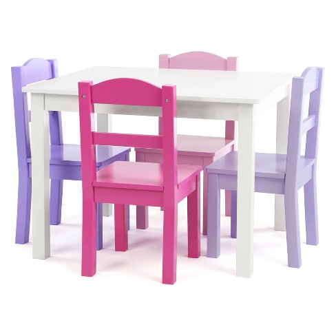 Tot Tutors Set Of 4 Chairs With Forever Kids Wood Table White Pink