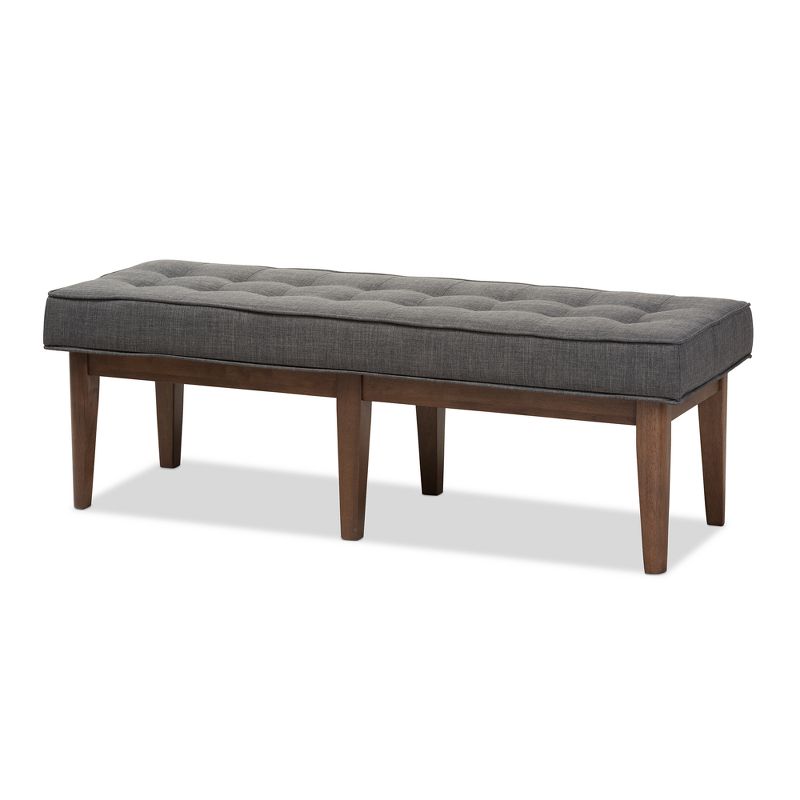Lucca Mid Century Modern Walnut Wood Fabric Upholstered Button Tufted Bench Dark Gray - Baxton Studio, 1 of 10