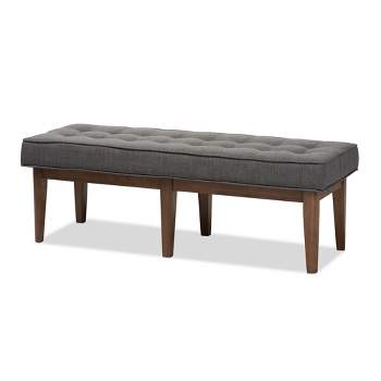 Lucca Mid Century Modern Walnut Wood Fabric Upholstered Button Tufted Bench Dark Gray - Baxton Studio