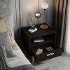 FUFU&GAGA Black Modern Nightstand with Drawer and Open Shelf - 3 of 4
