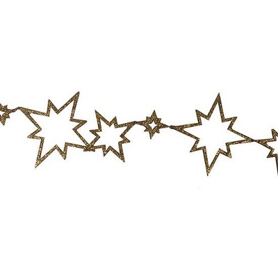 Roman 6' Unlit Gold Glitter Flat Star Shaped Artificial Christmas Garland