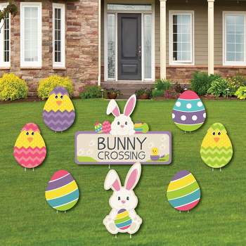 Big Dot of Happiness Hippity Hoppity - Yard Sign & Outdoor Lawn Decorations - Easter Bunny Party Yard Signs - Set of 8
