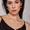 Clotth Turquoise Freshwater Pearl Beaded Tassel Necklace Titanium Steel Clavicle Chain Jewelry, Gold-Necklace - 49cm - 2 of 4